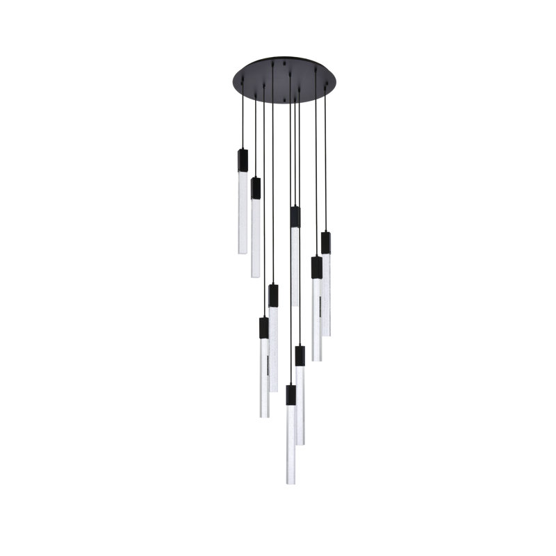 Luminaire suspendu rectangulaire à 9 lumières Aliha, Noir