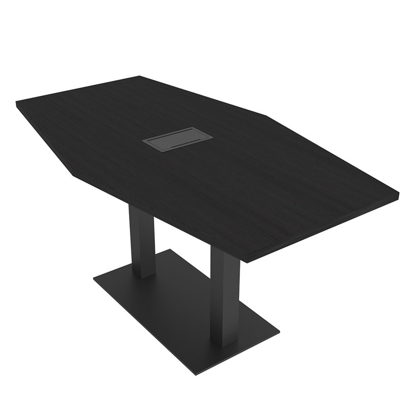 Table de conférence hexagonale avec alimentation et données, Cyprès noir, Noir mat, L 72 po x l 36 po