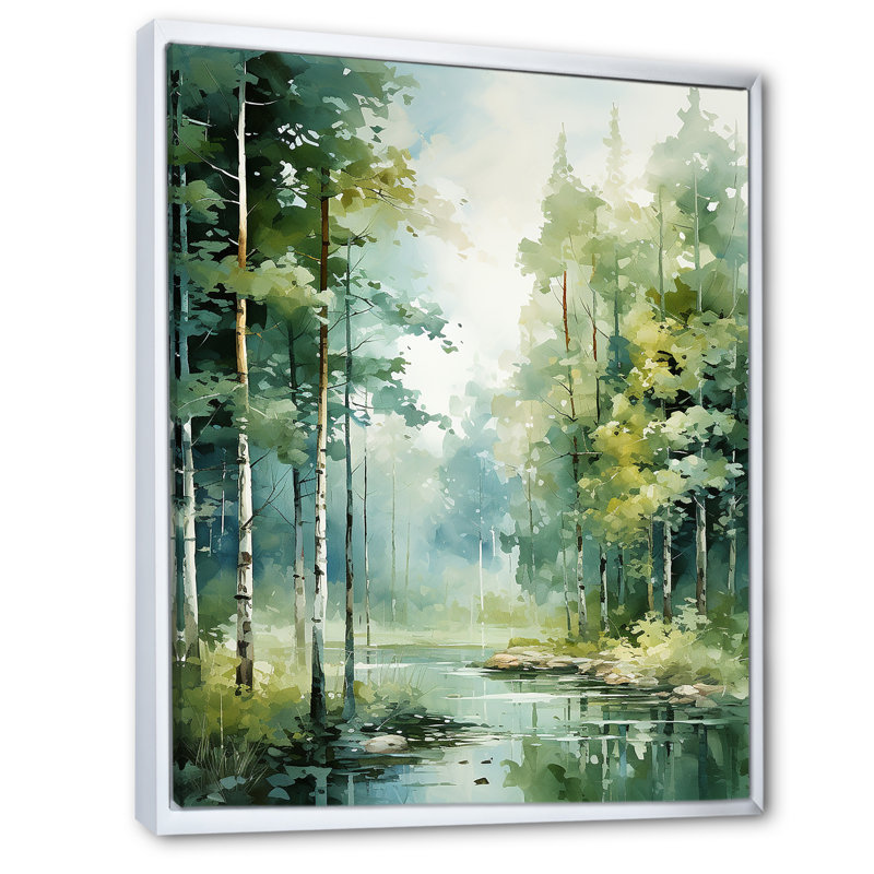 Tranquil Shadows Green Forest II - reproduction sur toile, Cadre flottant blanc, H 44 po x l 34 po x P 1,5 po
