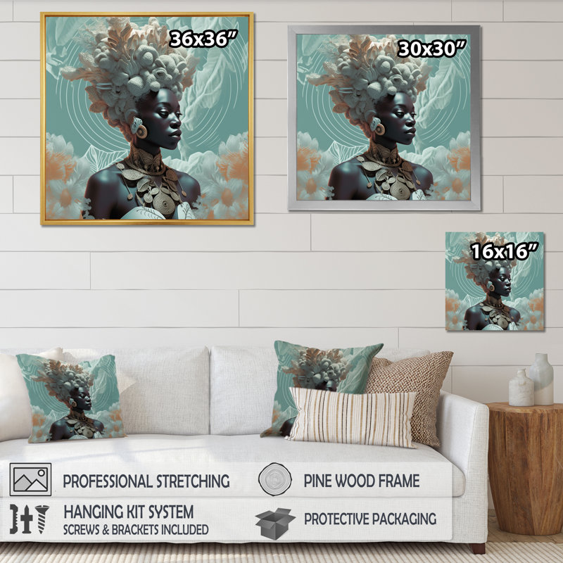 Orisha Osunmare, gracieuse déesse africaine sur toile, H 36 po x l 36 po x P 1,5 po, Cadre flottant noir