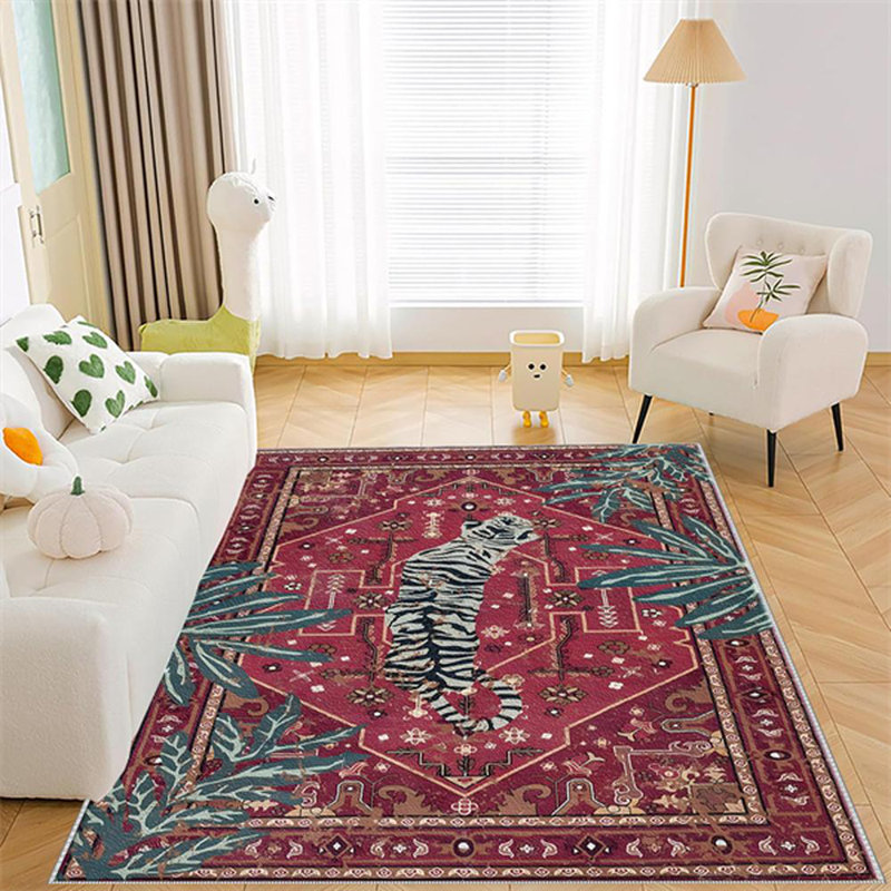 Tiger Washable Rugs Red, Area Rugs For Living Room, Soft Large Vintage Bedroom, Rectangle 3'4" x 5'4"