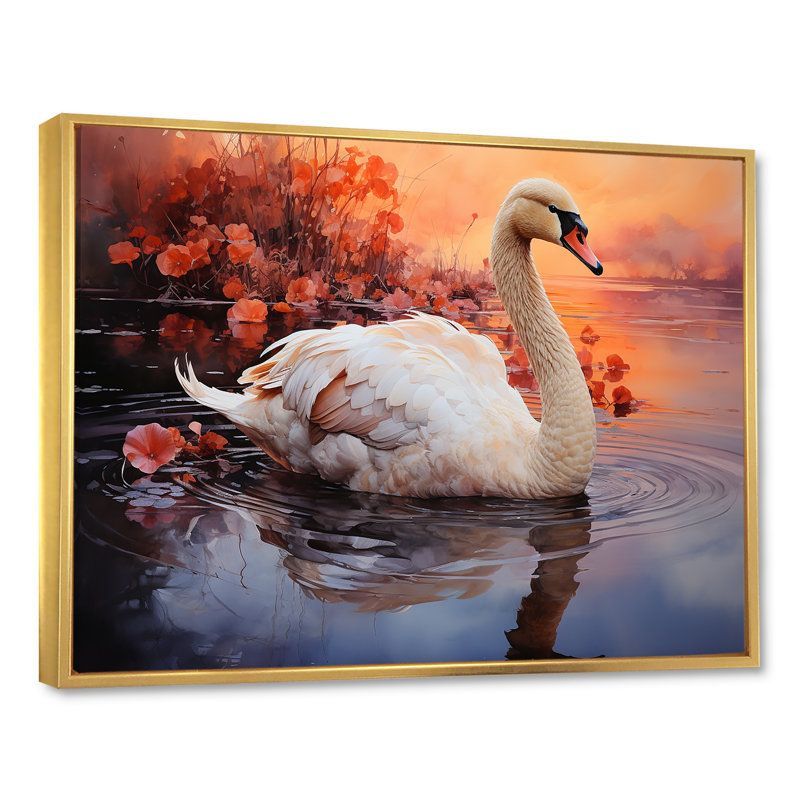 Mystic Dawns Swan I sur impression sur toile, H 16 po x l 32 po x P 1 po, Cadre flottant doré