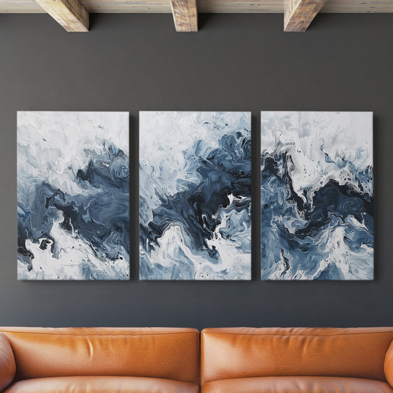 Sea and Shore Series XXV III - Ensemble de 3 toiles tendues avec châssis - Prêt à être accroché, H 27 po x l 18 po
