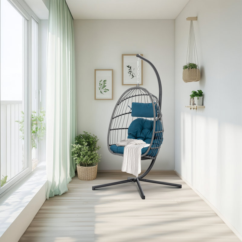Balancelle avec support Iyanna, Bleu marine, Gris/noir