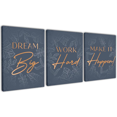 Wall Décor For Office, Bedroom, Living Room - 3Pc Motivational Poster Set - Framed Canvas - 15 Inch Wall Art