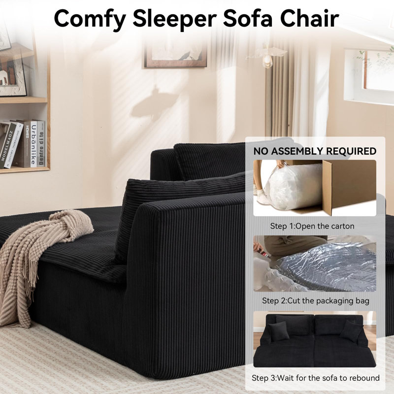 Modern Corduroy Upholstered Chaise Lounge Chair No Assembly Required, Right Hand Facing, Black