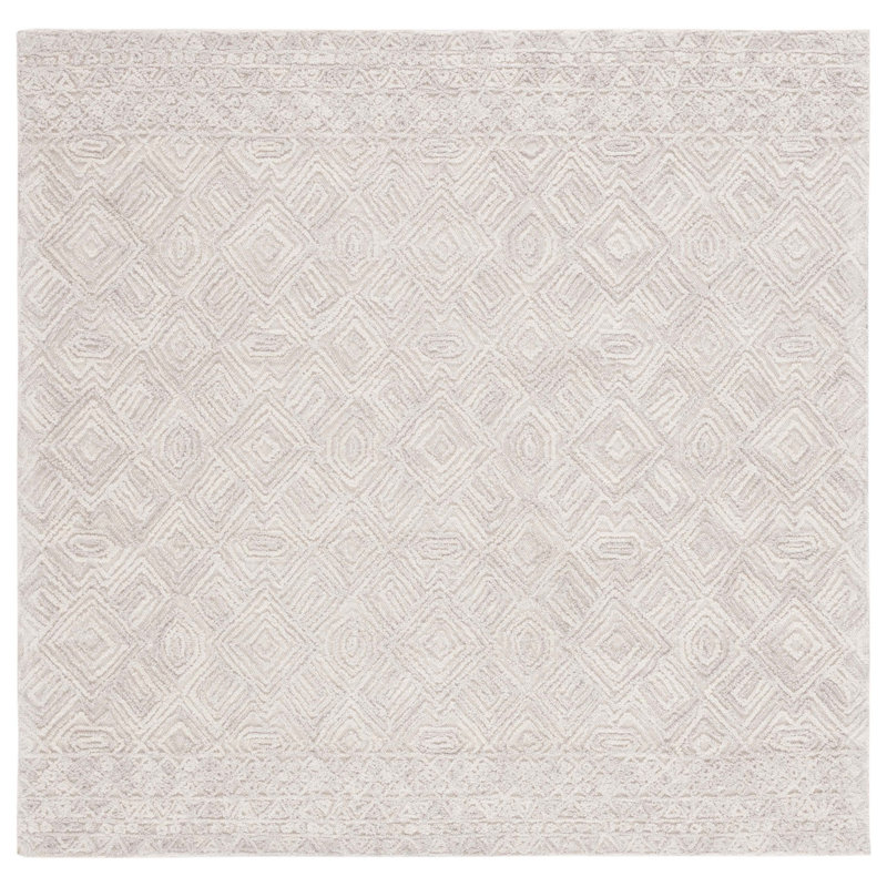 Anaissa Textual Hand Tufted Wool/Cotton Southwestern Rug in Beige, Square 6'