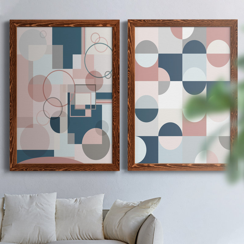 Modern Geo - ensemble de 2 peintures sur toile encadrées, H 31,5 po x l 47 po x P 1,5 po, Toile avec cadre érable