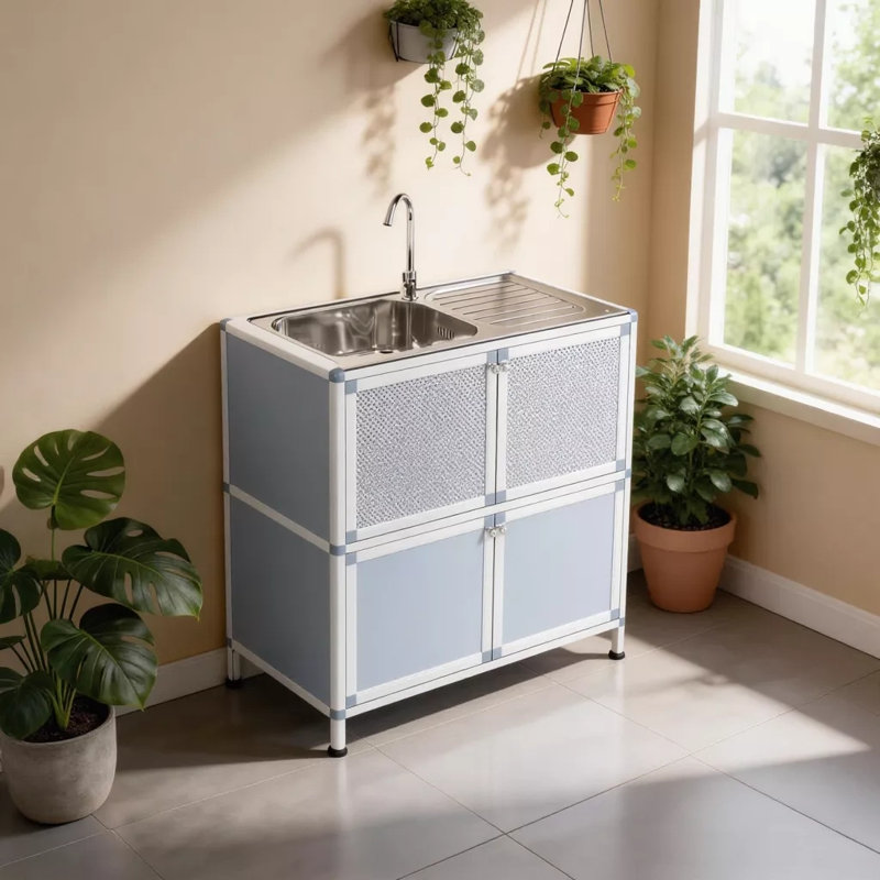 Lavabo autoportant à usages multiples avec meuble-lavabo intégré en acier inoxydable