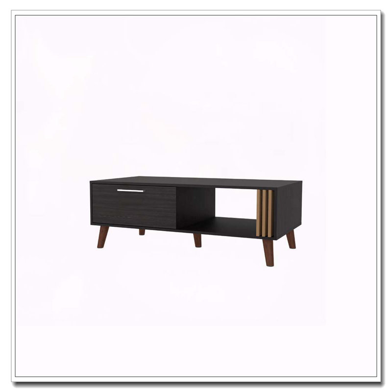 Table basse Wengue avec porte et rangement ouvert