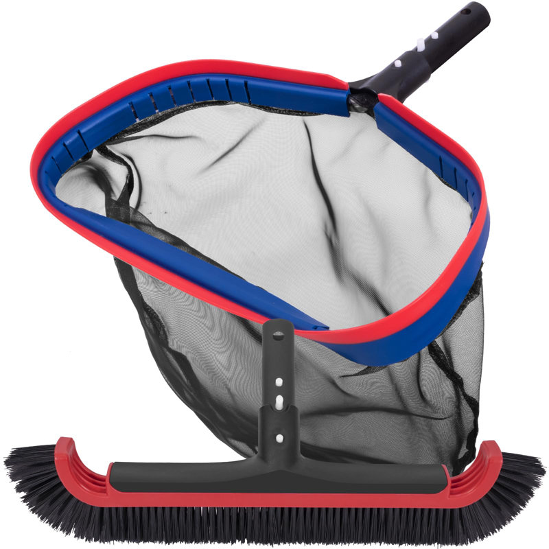 Pool Net And Brush, Fine Mesh Pool Skimmer Net And Heavy Duty Pool Brush Head, Durable Pool Brush & Pool Leaf Net With Aluminum Frame & Handle, Deluxe Pool Cleaning Kit Fit Standard Pool Pole