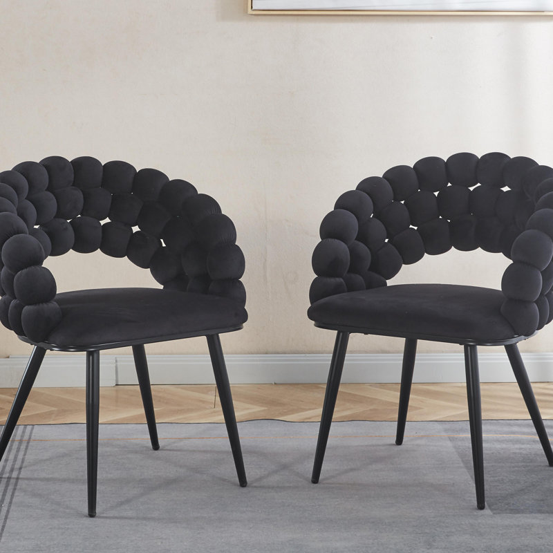Modern Chair(Set Of 2 ) With Iron Tube Legs,  Soft Cushions And Comfortable Backrest, Suitable For Dining Room, Living Room, Cafe,Hairball Back