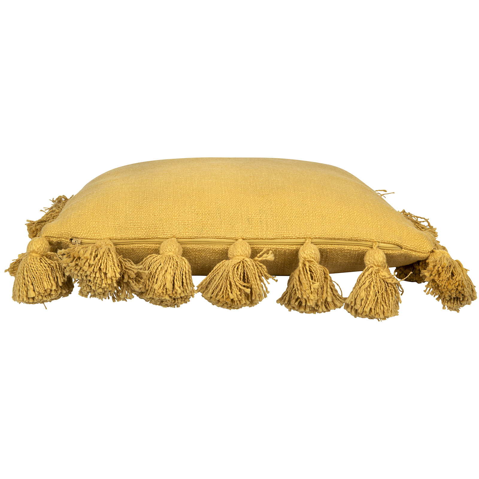 Astraeus Tassels Cotton Throw Pillow, Mustard