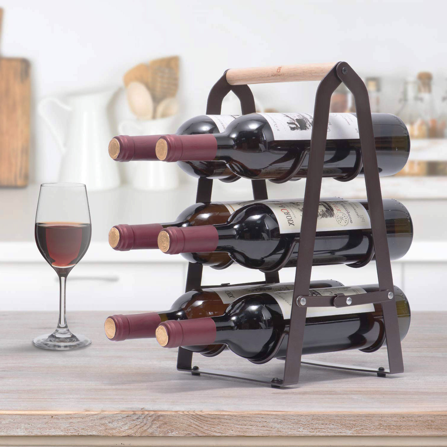 Williston Forge Alenis 6 Bottle Tabletop Wine Bottle Rack in Brown ...