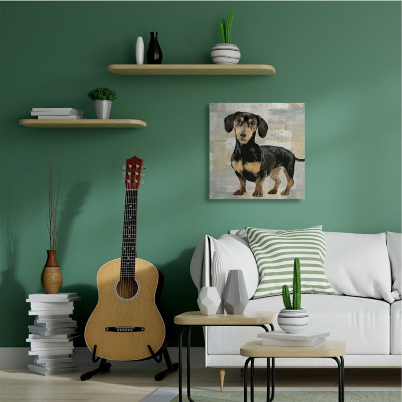 «Dachshund Dog Portrait Neutral Grey Beige Patchwork» par Keri Rodgers - impression d'art graphique, Toile tendue