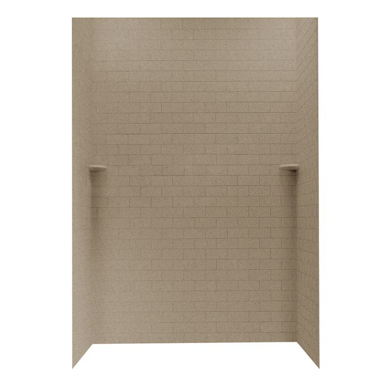 Solid Surface Three Panel Shower Wall, Bone, 96" H x 62" W x 36" D