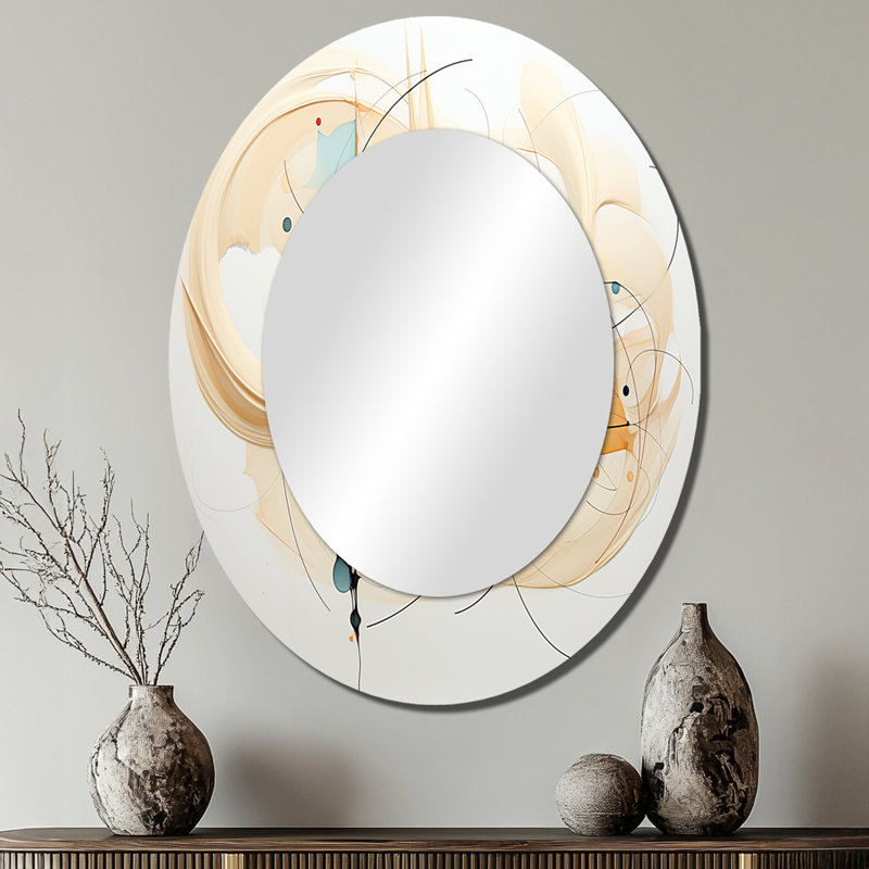 Teal Orange Line Art Conceptual Abstracts II - Modern Oval Wall Mirror, 40" x 30"