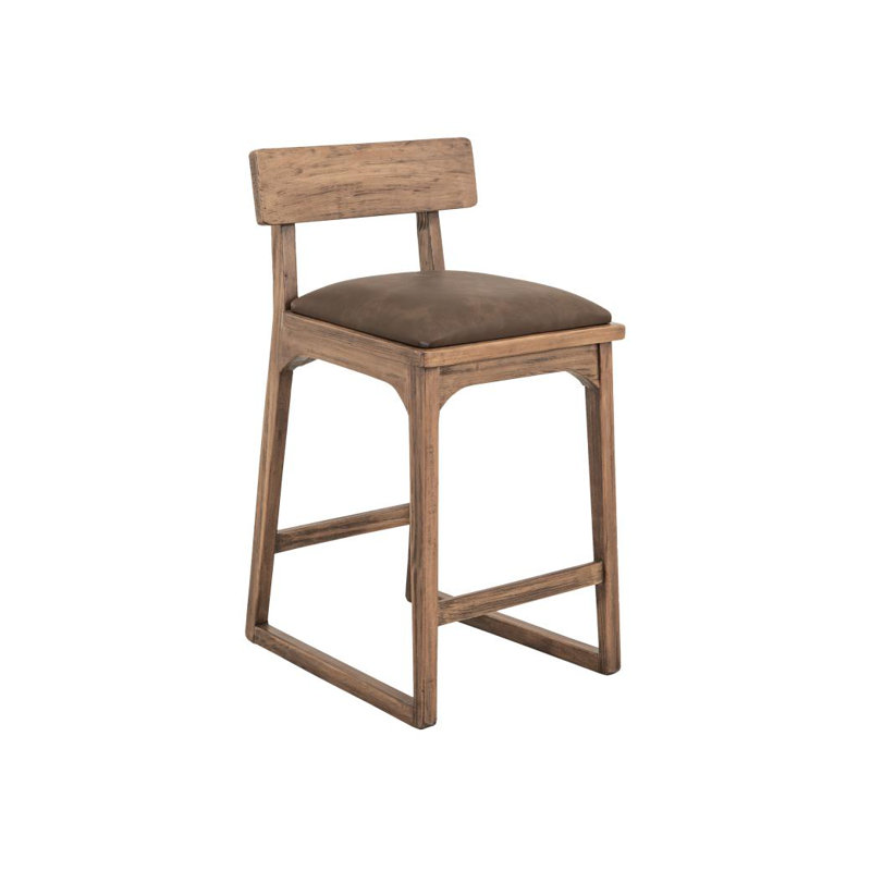Tabouret de bar rembourré 24 po Balam, Brown Seat/Medium Brown Frame, Tabouret de comptoir (assise de 24 po de hauteur)