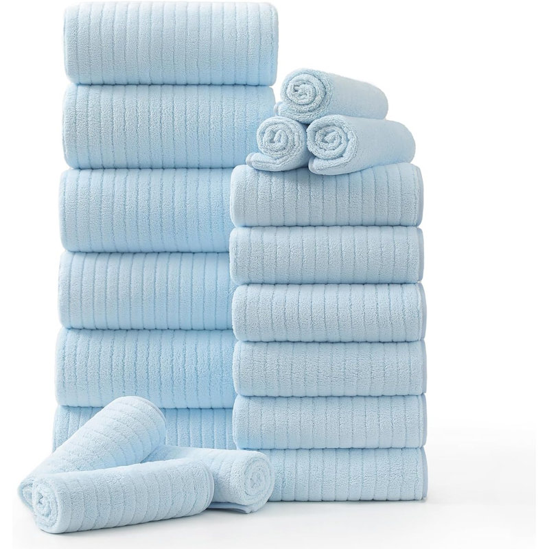 18 Piece Family Bath Towel Set Include 6 Bath Towels,6 Hand Towels and 6 Washcloths Soft Bathroom Towel, Blue
