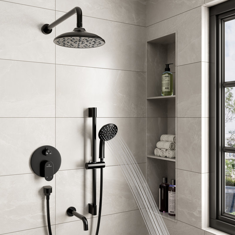 Calliope Wall Mounted 3 Function Retro Shower System with 3 Setting Handheld, Matte Black