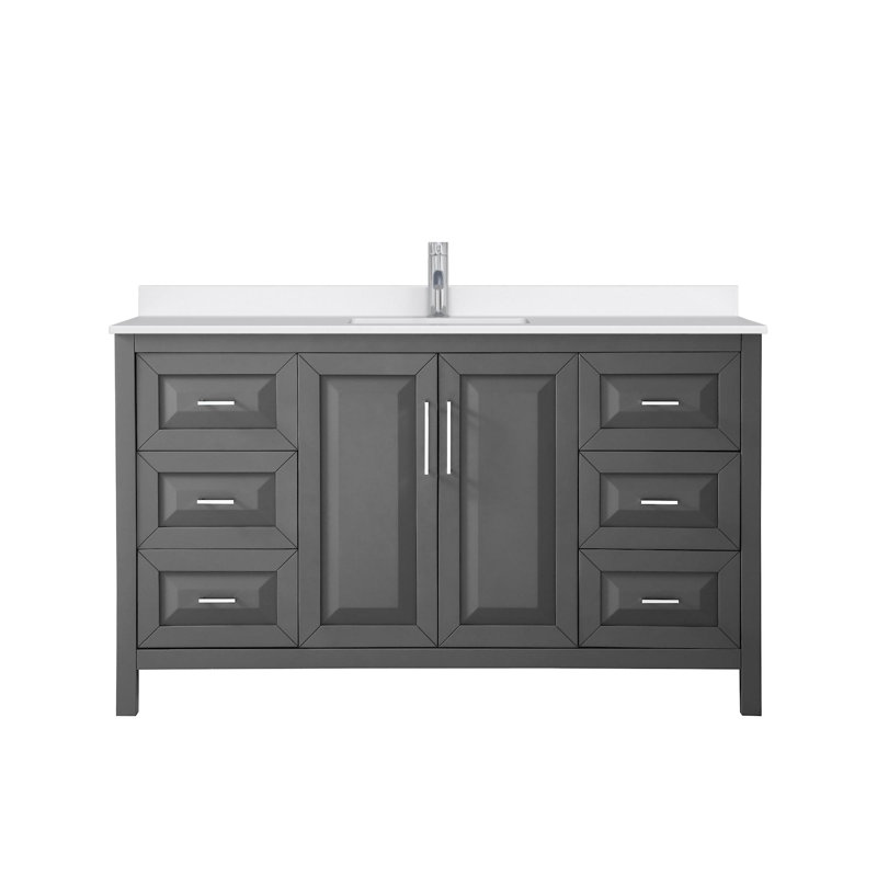 Daria 60'' W Vanity, Polished Chrome, Gray, White Quartz