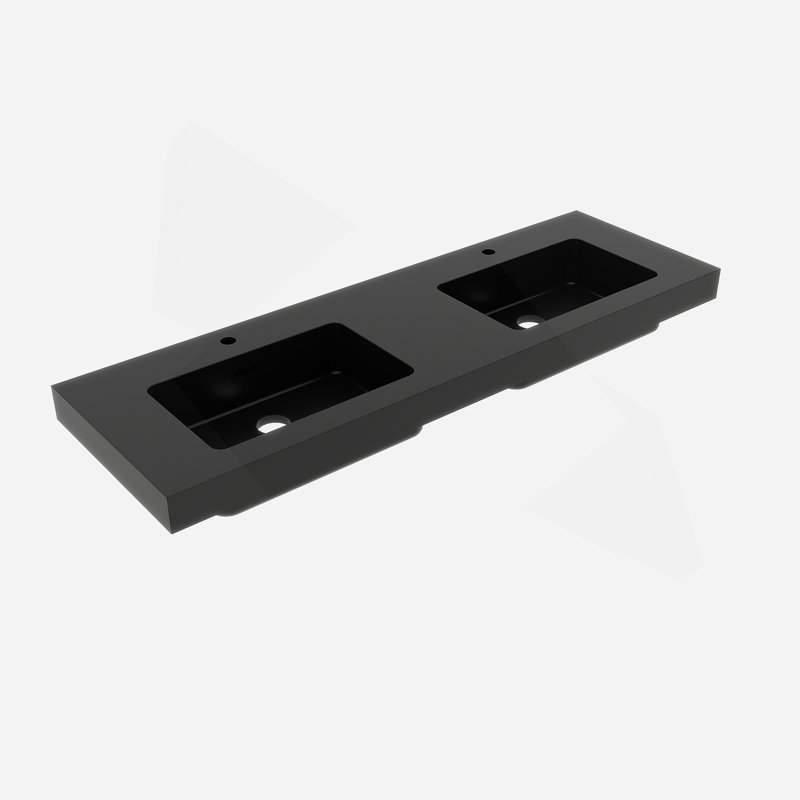 Deux cuves en quartz d'ingénierie intégrées SANS drain et robinet, couleur noir mat, Noir mat