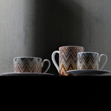 Missoni Tea Cup & Saucer Zig Zag Jarris 156 Luxury Box Set 6 Pcs. Diam. 3.3", H 2.3", Cap. 7.5 Oz, Saucer Dim. 6"