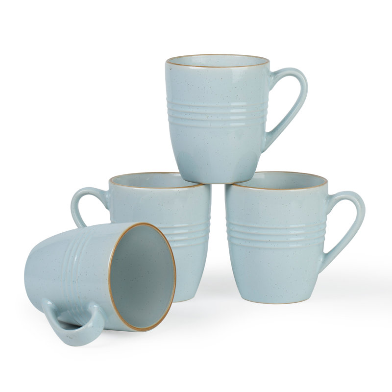 Ensemble de tasses à café en grès 14 oz Birch Lane Kestwick (ensemble de 4), Bleu clair