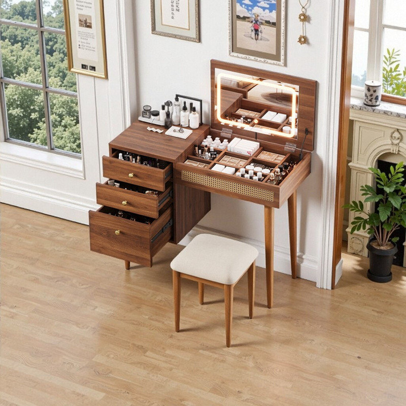 Meuble-lavabo en bois Scrigno avec miroir réglable à DEL de 39 po, conception à rabat et rangement, style bohémien