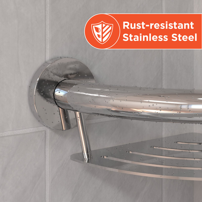PLUS Corner Shelf 9.5", Grab Bar for Bath and Shower Safety (500 lb. Capacity), Chrome