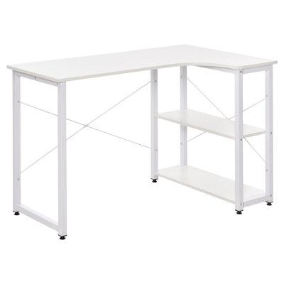 Bureau d'ordinateur industriel en forme de L avec 2 tablettes latérales et structure en acier, bureau d'angle, poste de travail pour bureau à domicile
