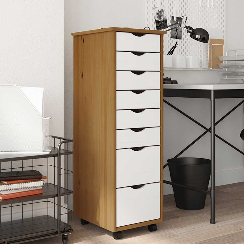 Meilany 34 cm W 8 -Drawer Solid Wood Filing Cabinet, White/Honey Brown