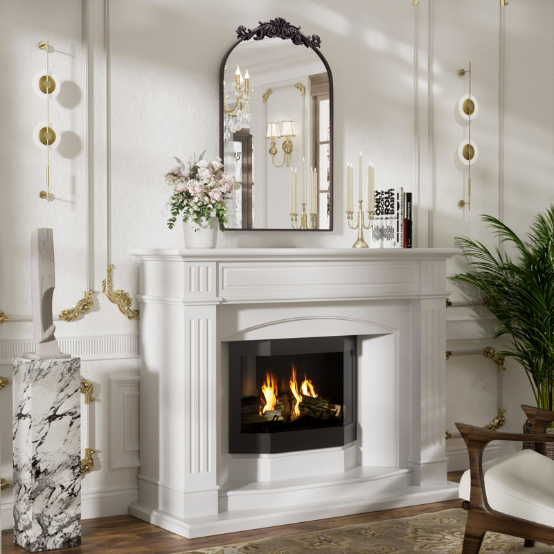 Miroir mural antique antique arqué avec ornement baroque traditionnel décoratif, 30 po x 19 po, Brun
