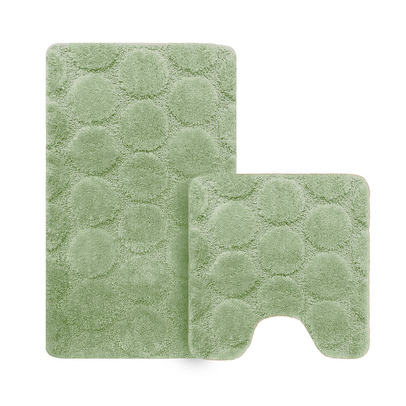3D Effect Supersoft High Density Anti Slip Cobla Bath Mat Set, Green