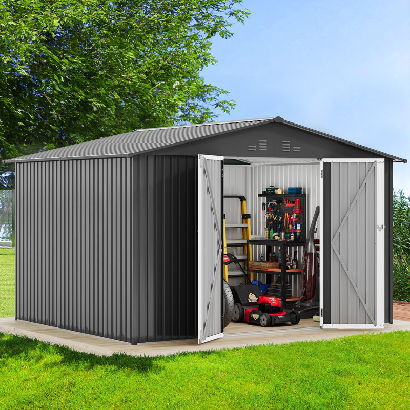 10 ft. W x 8 ft. D Metal Storage Shed, Gray