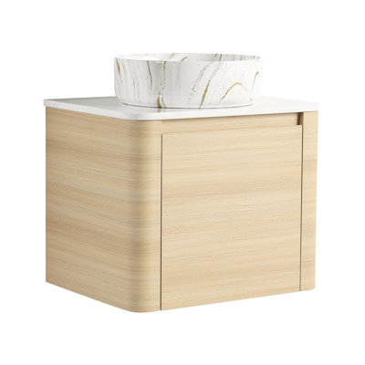 Meuble-lavabo mural 24 po avec lavabo d'art en céramique, 1 porte à fermeture en douceur, fabrication contemporaine, pierre blanche, céramique durable, charnières de fermeture, 45 poignées cachées pour