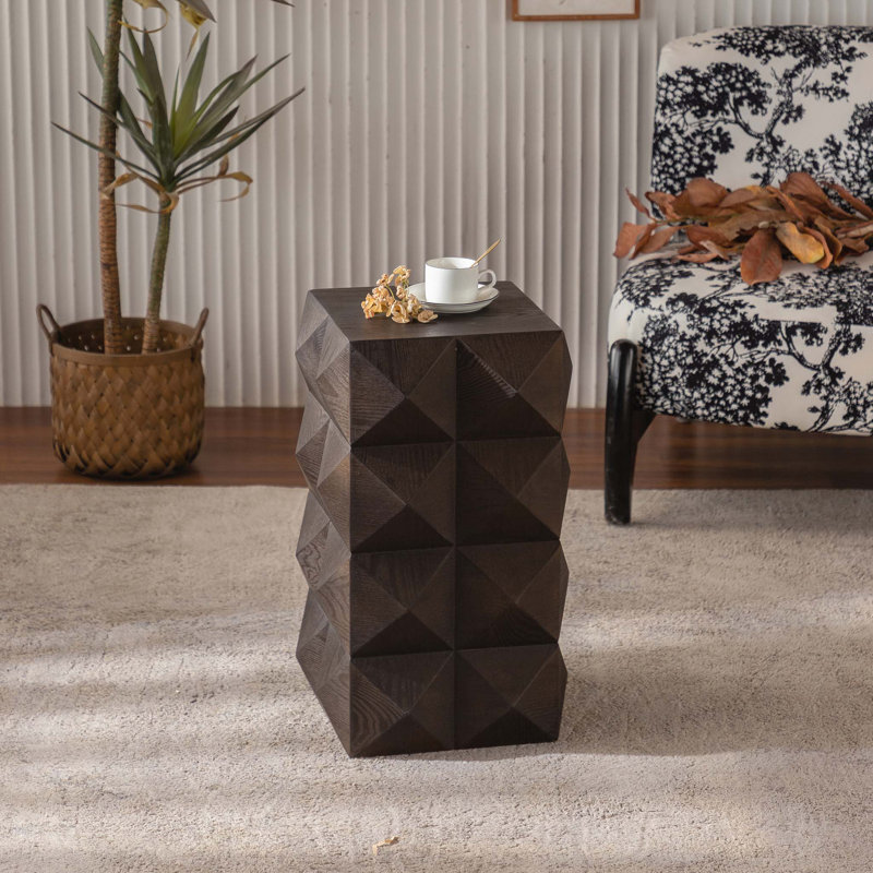 Table d'appoint rétro à motif tridimensionnel en relief de 23,62 po de hauteur, table de chevet rétro en bois, Brun