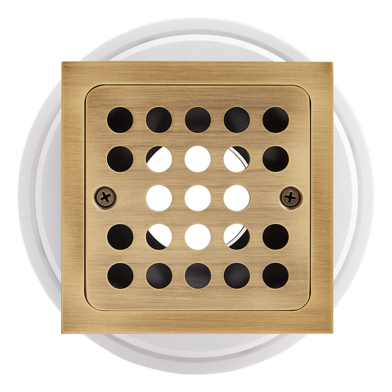 Menlo Square Shower Drain, No, Polished Brass