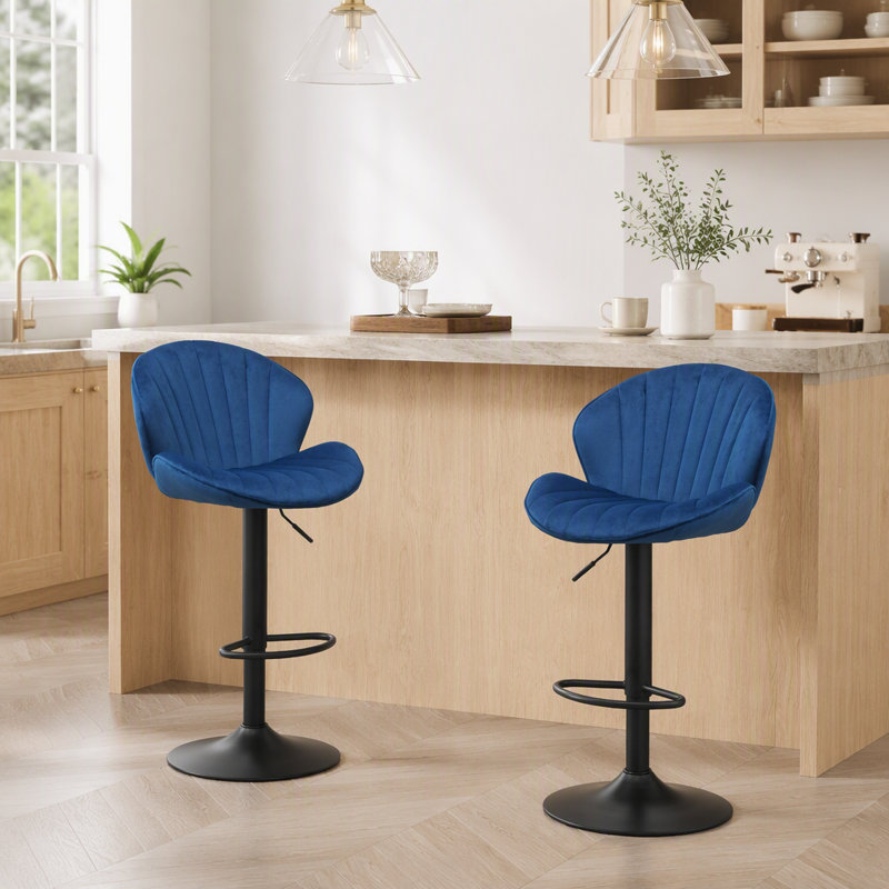 Tabourets de bar réglables avec dossier et repose-pieds, hauteur de comptoir, ensemble de 2, Bleu