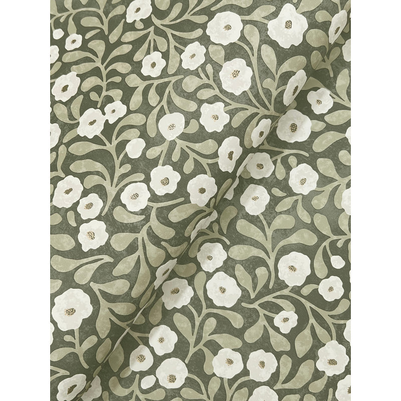 Papier peint floral vert Poppy Trail, Vert
