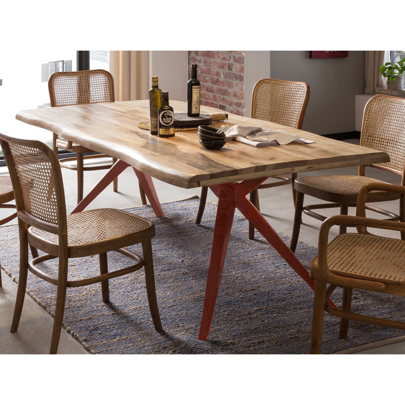 Lewellen Solid Wood Top Metal Base Dining Table, 75cm H x 240cm L x 100cm W, Antique brown
