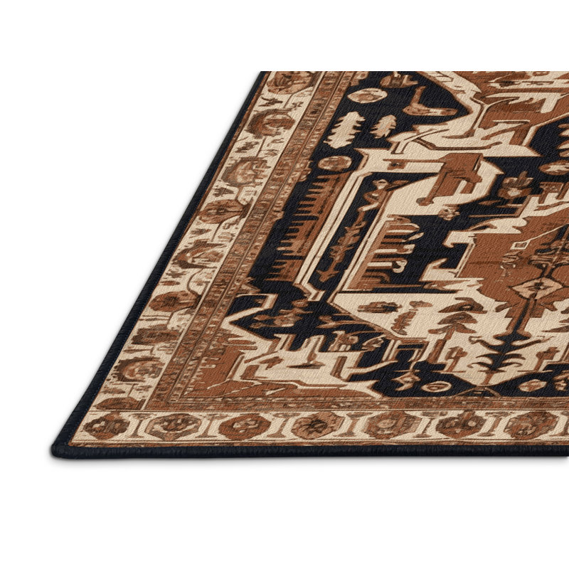 Tapis brun lavable à la machine, Rond 5 pi