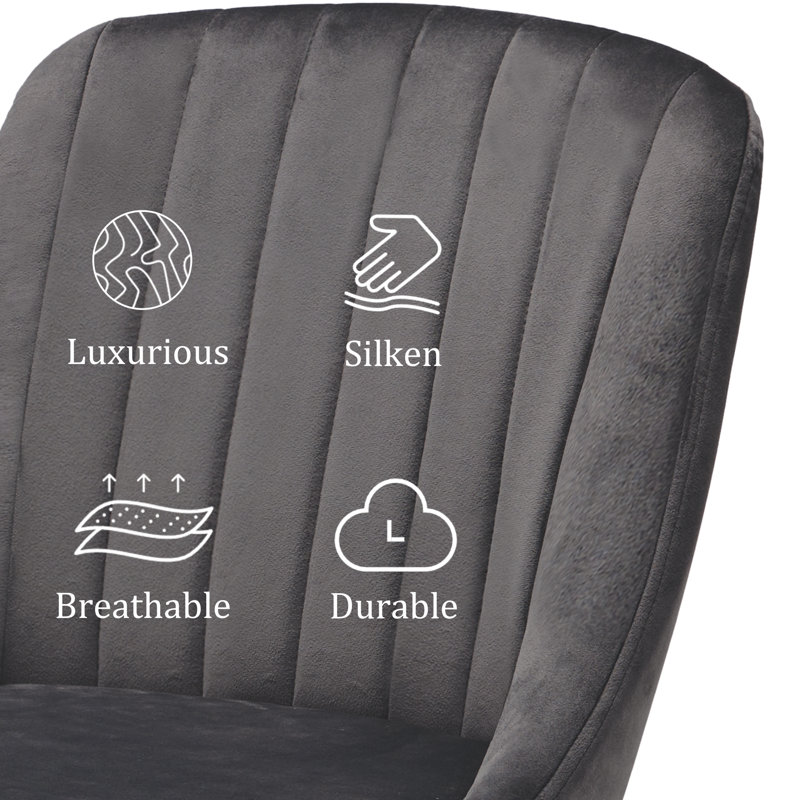 48.5cm H Upholstered Side Chair, Dark Grey Velvet/Natural