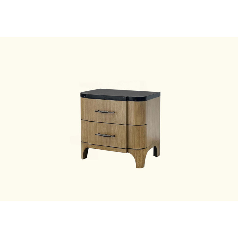 Table de chevet 2 tiroirs avec plateau en pierre durable et charge USB, parfaite pour les chambres modernes