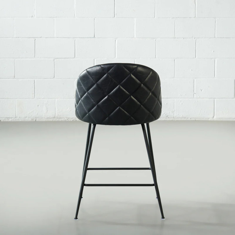 Hattaway Upholstered Counter Stool with Metal Frame, Black