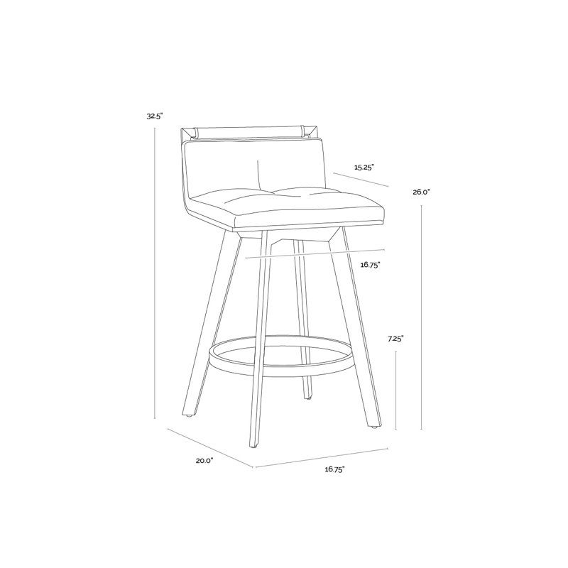 Arizona Swivel Upholstered Stool with Metal Frame, Counter Stool (26" Seat Height), Stainless Steel, Brown
