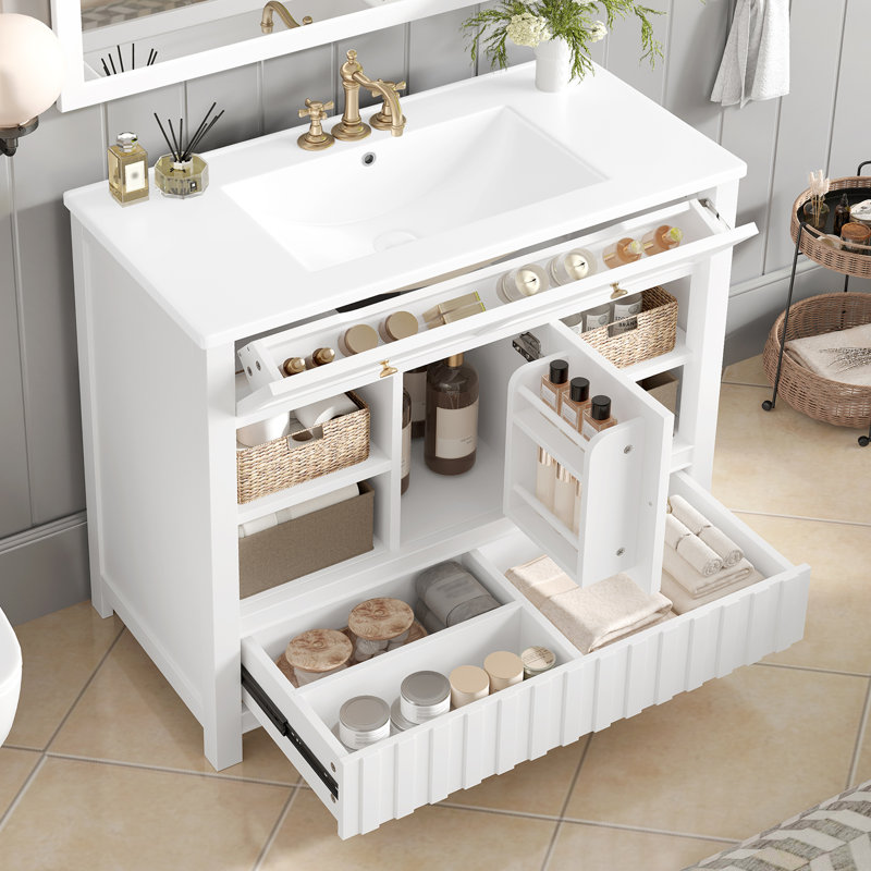 Meuble-lavabo moderne blanc avec lavabo, fabrication en bois massif, conception peu encombrante