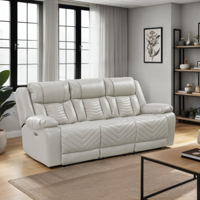 Marlow 87" Modern & Contemporary Faux Leather Power Reclining Sofa with Drop-Down Table, Wireless Charger, USB Ports, LED Lighting, and Cup Holders.