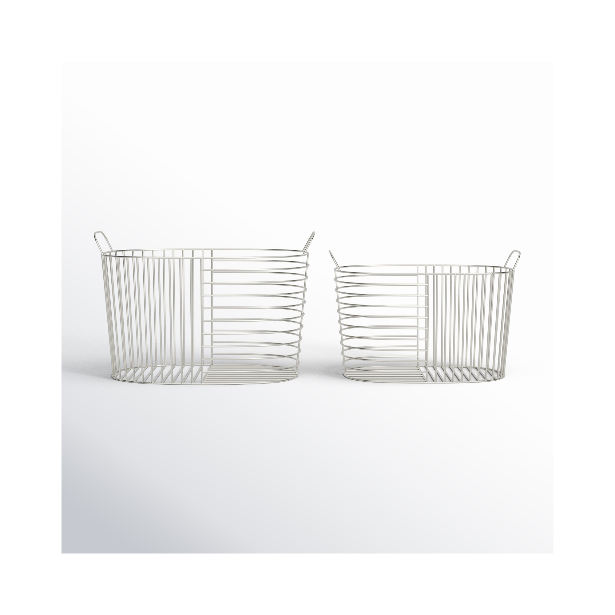 Abbie Metal Decorative Basket - Set of 2, Silver, 14.15" H x 21.4" W x 12.15" D