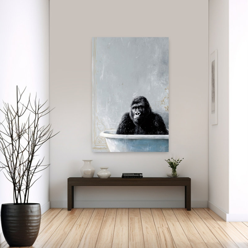 Gorilla In Bathtube 2 by Justyna Jaszke - Wrapped Canvas Print, 152.4 cm H x 101.6 cm W